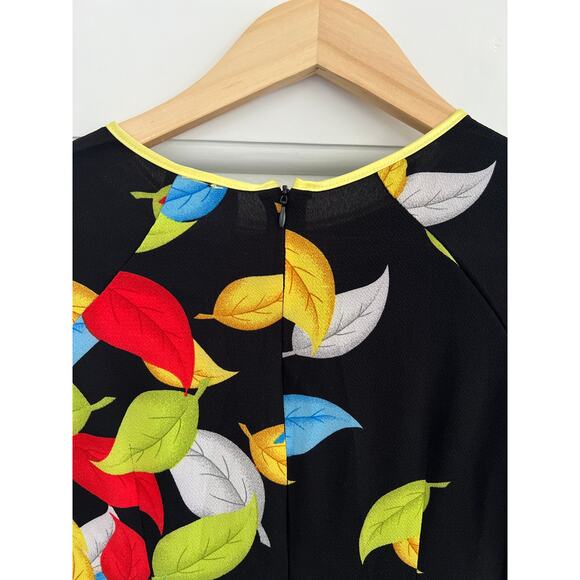READ Kim Lai 100% Silk Leaf Print Knee Length Shift Dress Womens XS ??? - Picture 13 of 16